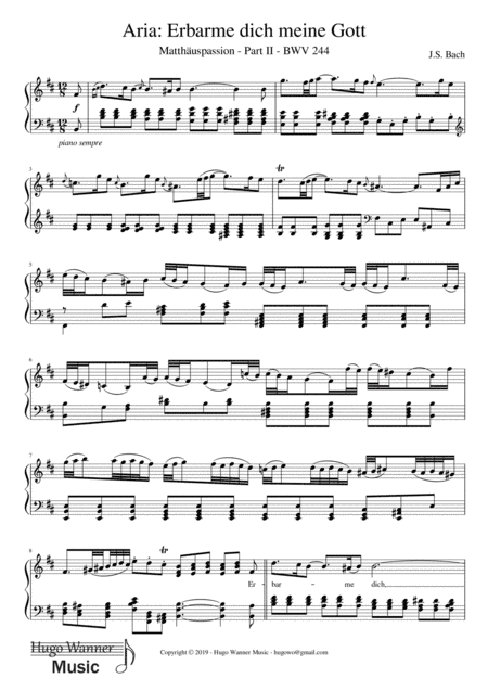 Aria: Erbarme dich meine Gott (arr. Hugo Wanner)