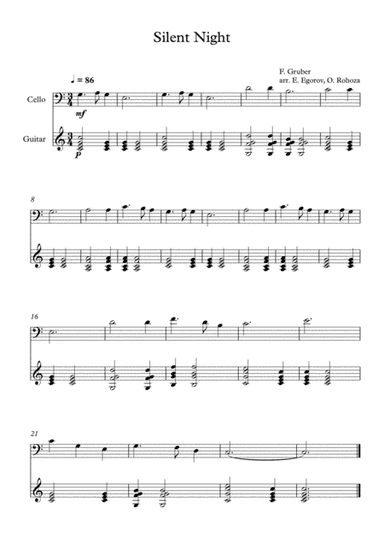 Silent Night, Franz Xaver Gruber, For Cello & Guitar