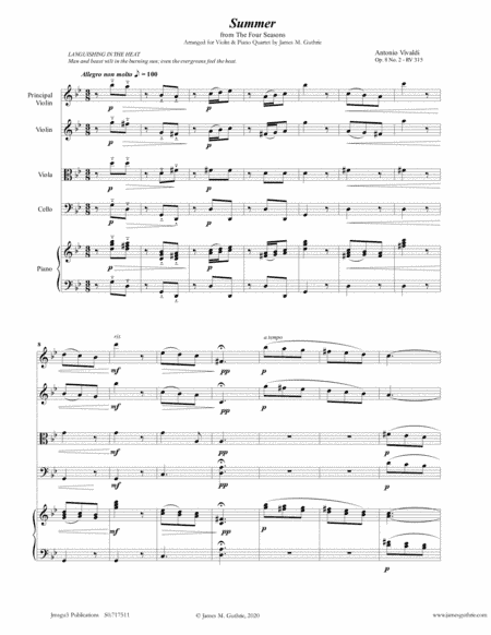 Vivaldi: Summer from the Four Seasons for Violin & Piano Quartet (arr. James M. Guthrie, ASCAP)