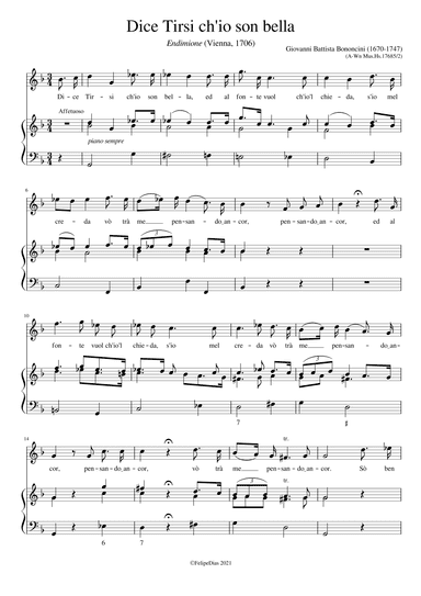 Dice Tirsi ch'io son bella (Vocal score/piano reduction) (arr. Early Music Scores)