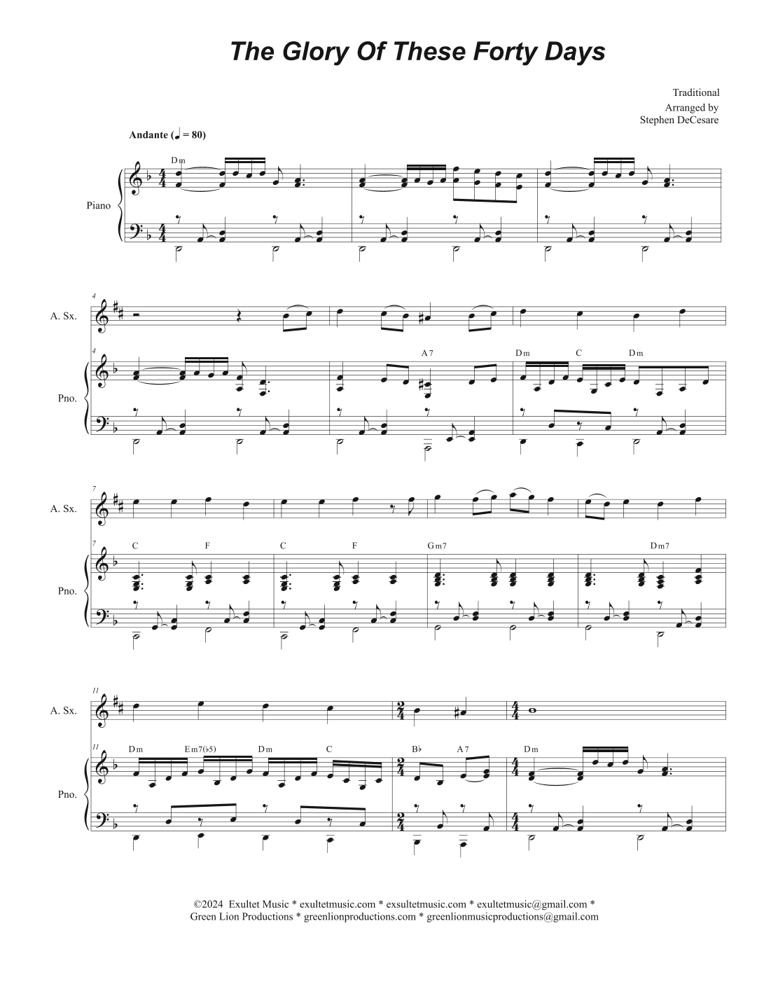 The Glory Of These Forty Days (Alto Saxophone and Piano) (arr. Stephen DeCesare)