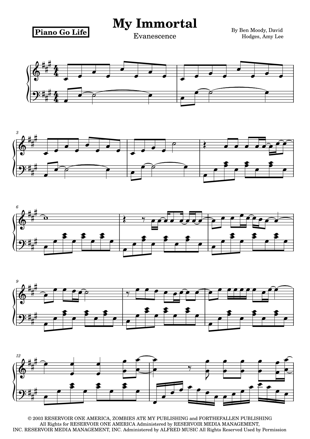 My Immortal (arr. Piano Go Life)