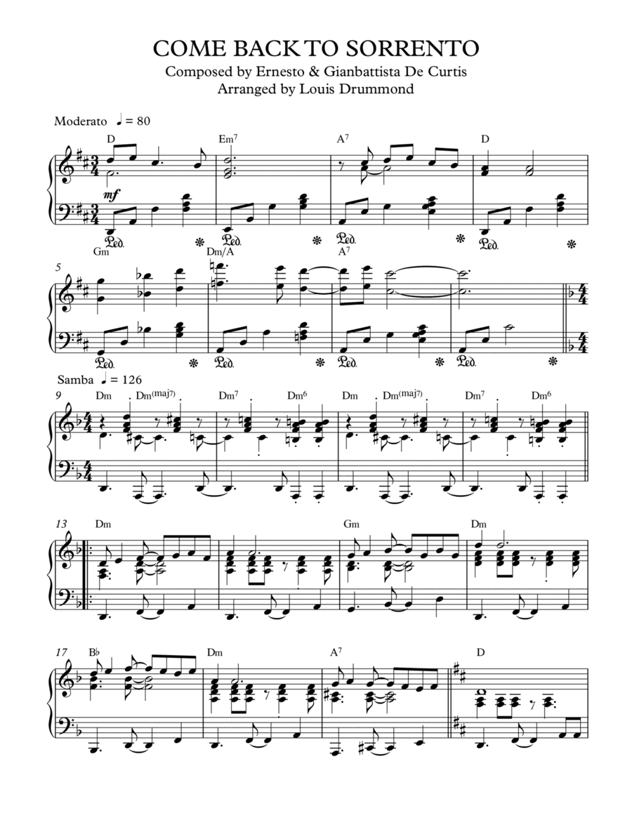 Come Back To Sorrento (arr. Louis Drummond)