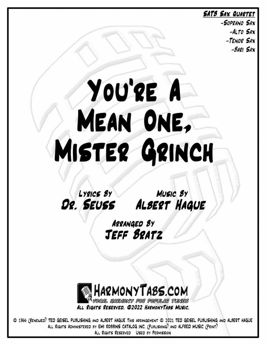 You're A Mean One, Mr. Grinch (arr. Jeff Bratz)