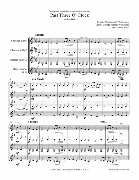 Past 3 o'clock - 3 Clarinets and Bass Clarinet Fma (arr. Anne L Christopherson GRSM ARCM)