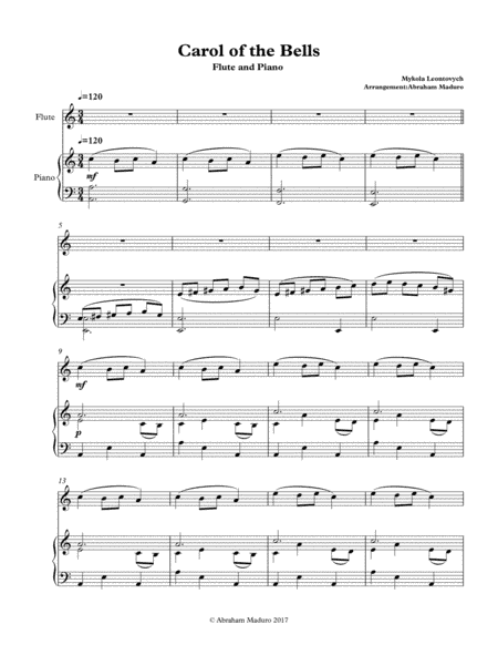 Carol Of The Bells Flute and Piano (arr. Abraham Maduro)