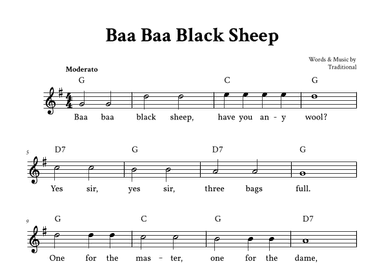 Baa Baa Black Sheep - Lead Sheet (G Major - Easy Traditional) (arr. Yuri Noronha)