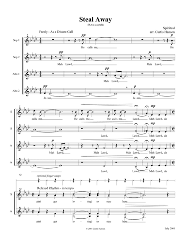 Steal Away (SSAA) (arr. Curtis Hanson)