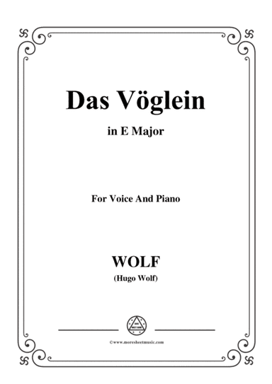Wolf-Das Vöglein in E Major,for Voice and Piano (arr. MSM)