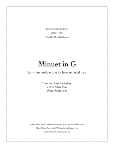 Minuet in G by Bach - solo lever or pedal harp (arr. Rebekah Lanier)