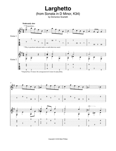 Larghetto (from Sonata in D Minor, K34) (arr. Mark Phillips)