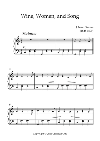 Strauss - Wine, Women, and Song(With Note name) (arr. MPS)