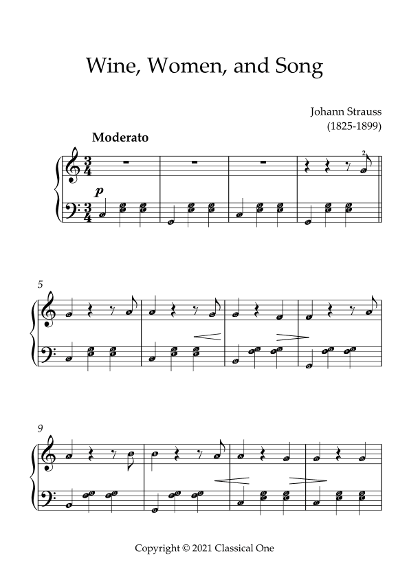 Strauss - Wine, Women, and Song(With Note name) (arr. MPS)