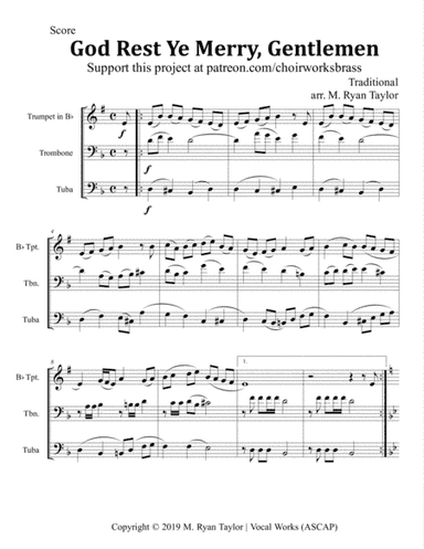 God Rest Ye Merry, Gentlemen for Brass Trio (Trumpet, Trombone, Tuba) (arr. M. Ryan Taylor)