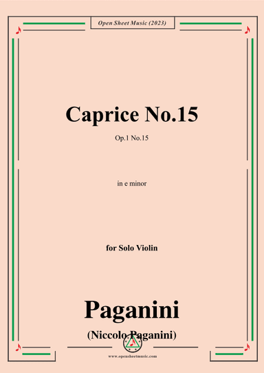 Paganini-Caprice No.15,Op.1 No.15,in e minor,for Solo Violin (arr. OSM Press)