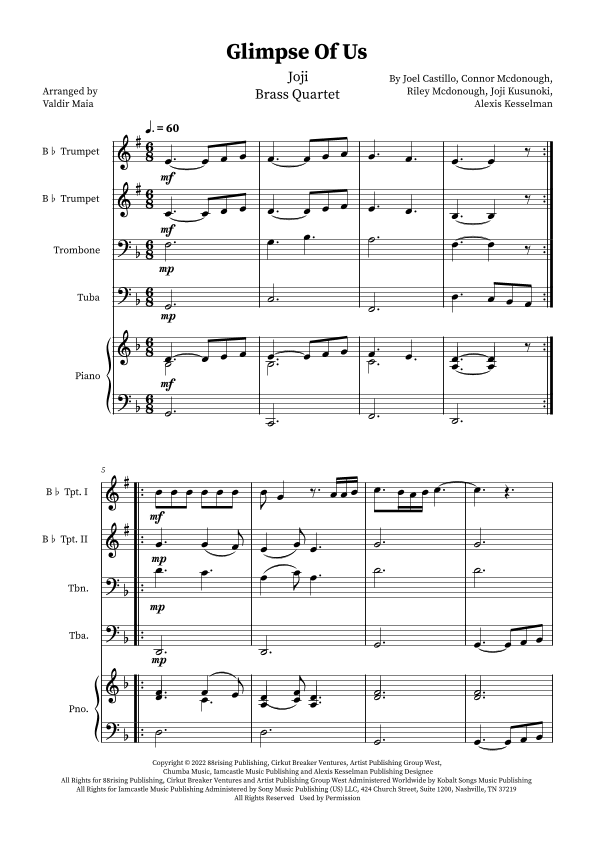 Glimpse Of Us (arr. Valdir Maia)