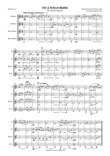 To A Wild Rose for Clarinet Quartet (arr. Martin Todd)