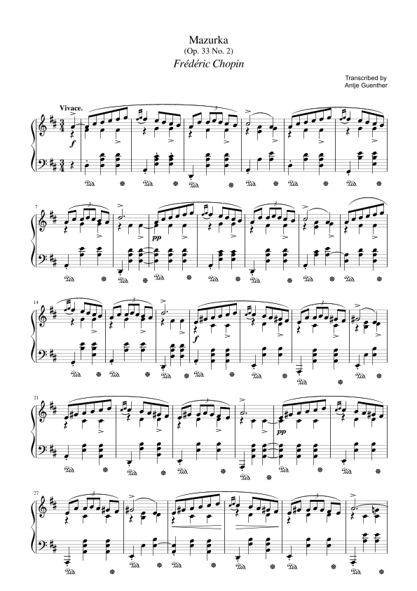 Mazurka O. 33 No. 2 (arr. Antje Günther)