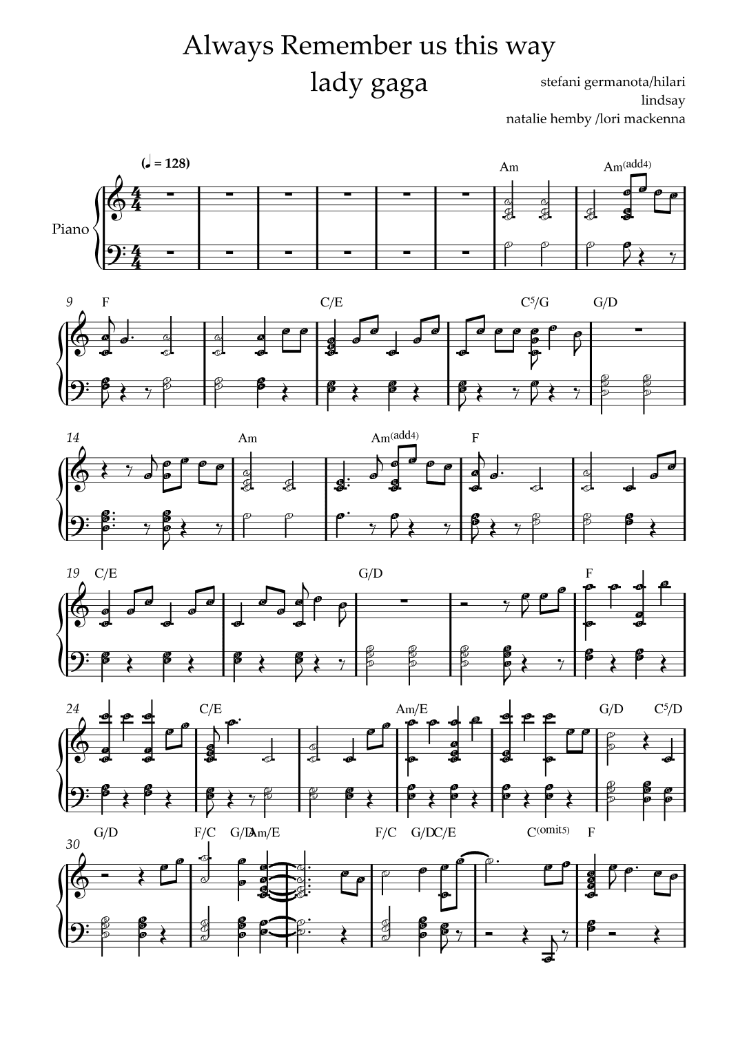 Always Remember Us This Way (arr. by ezequiel)