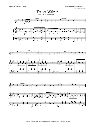 WALTZ (Trauer-Walzer) by F. Schubert - for Soprano Sax and Piano (arr. Ivan Marini)