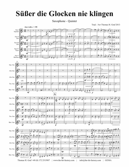 Süßer die Glocken nie klingen - German Christmas Song - Saxophone Quintet (arr. Thomas H. Graf)