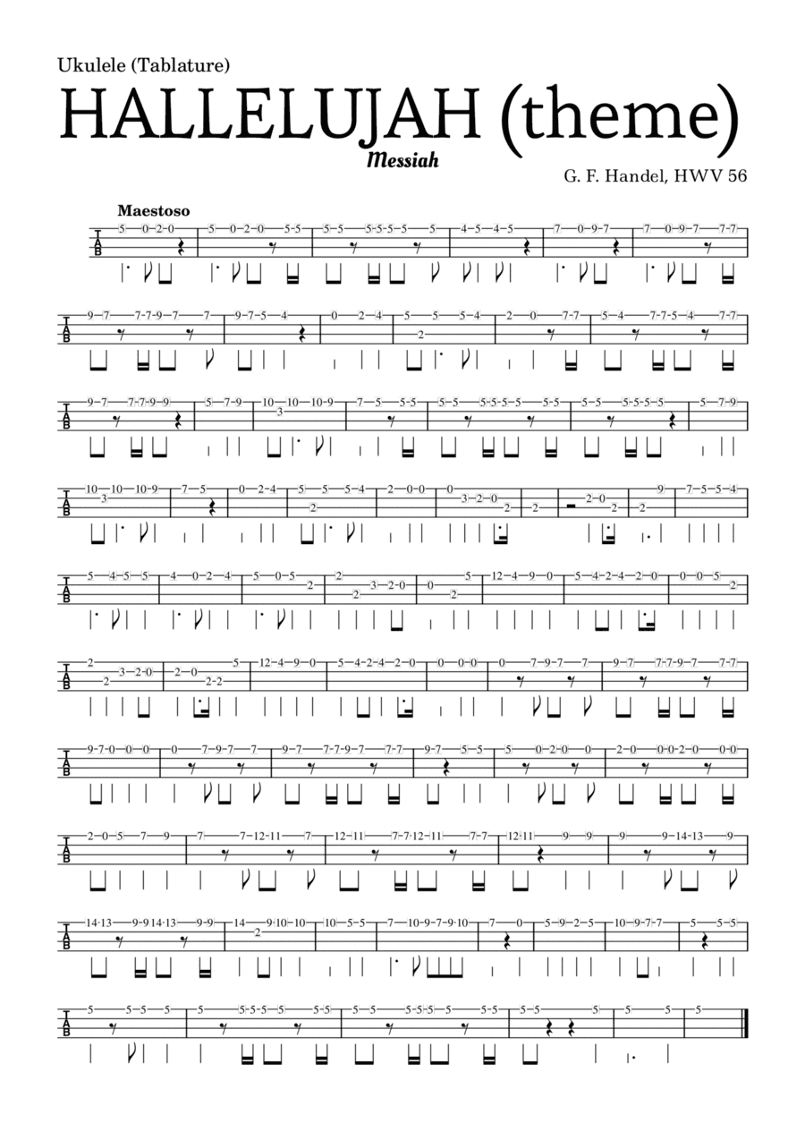 Aleluia (HALLELUJAH), of the Messiah - for Ukulele (Tablature) and accompaniment (arr. Leyandder Trustworthy)