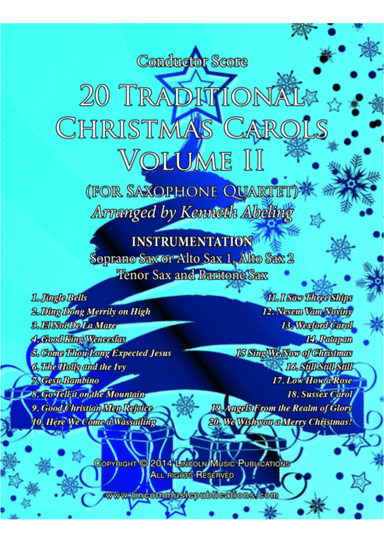 20 Traditional Christmas Carols Volume II (for Saxophone Quartet SATB or AATB) (arr. Kenneth Abeling)
