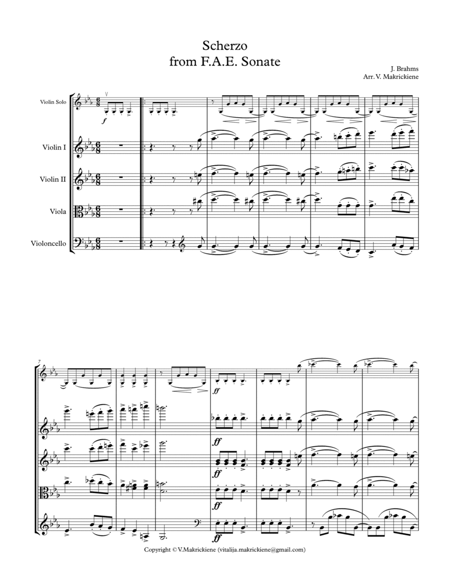 J.Brahms Scherzo from F.A.E. Sonate for Violin solo and String Quartet (arr. Vitalija Makrickiene)