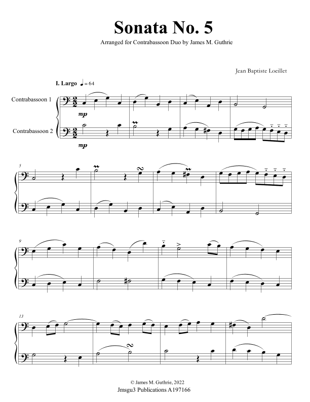 Loeillet: Sonata No. 5 for Contrabassoon Duo (arr. James M. Guthrie)