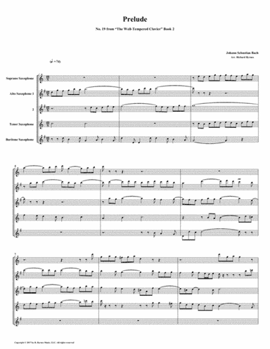 Prelude 19 from Well-Tempered Clavier, Book 2 (Saxophone Quintet) (arr. Richard Byrnes)