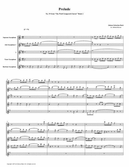 Prelude 19 from Well-Tempered Clavier, Book 2 (Saxophone Quintet) (arr. Richard Byrnes)