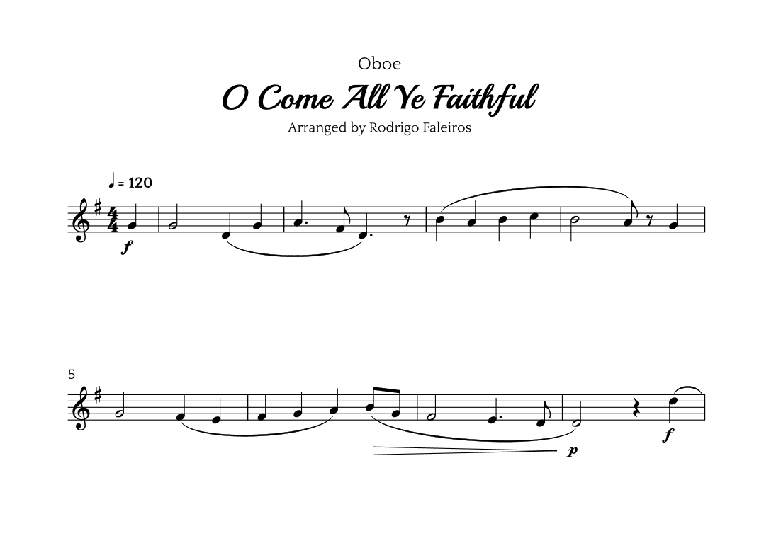 O Come All Ye Faithful (for oboe solo) (arr. Rodrigo Faleiros)