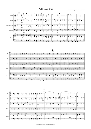 Auld Lang Syne for Wind Quartet (arr. David Burndrett)
