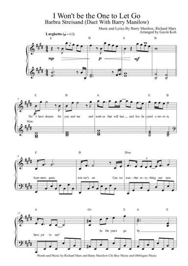 I Won't Be The One To Let Go (arr. Gavin Koh)