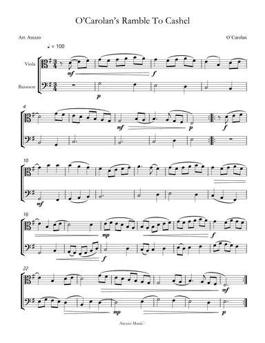 o’carolan’s ramble to cashel viola and bassoon sheet music (arr. Arezzo Music)