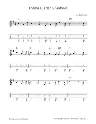 Thema aus der 6. Sinfonie - L. v. Beethoven (arr. songbooks.info)