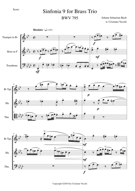 Sinfonia 9 for Brass Trio (arr. Cristiano Vecchi)