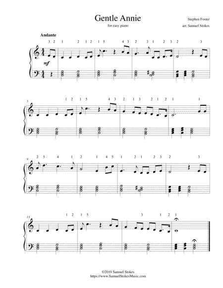 Gentle Annie - for easy piano (arr. Samuel Stokes)