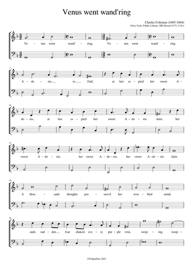 Venus went wand'ring (arr. Early Music Scores)