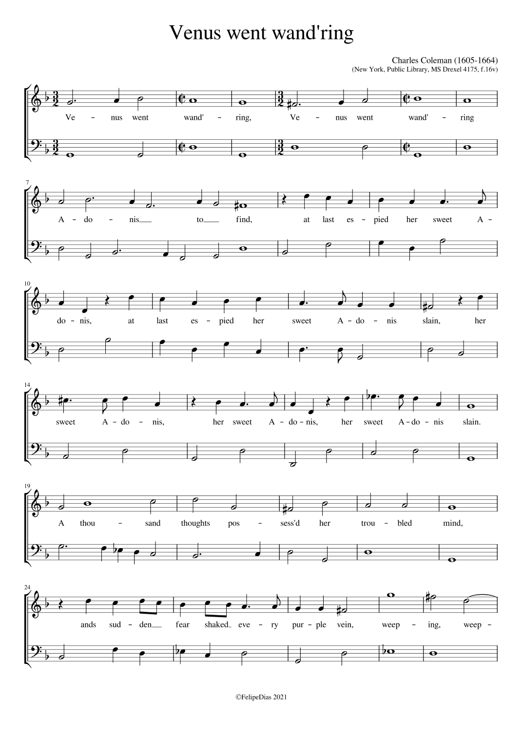 Venus went wand'ring (arr. Early Music Scores)