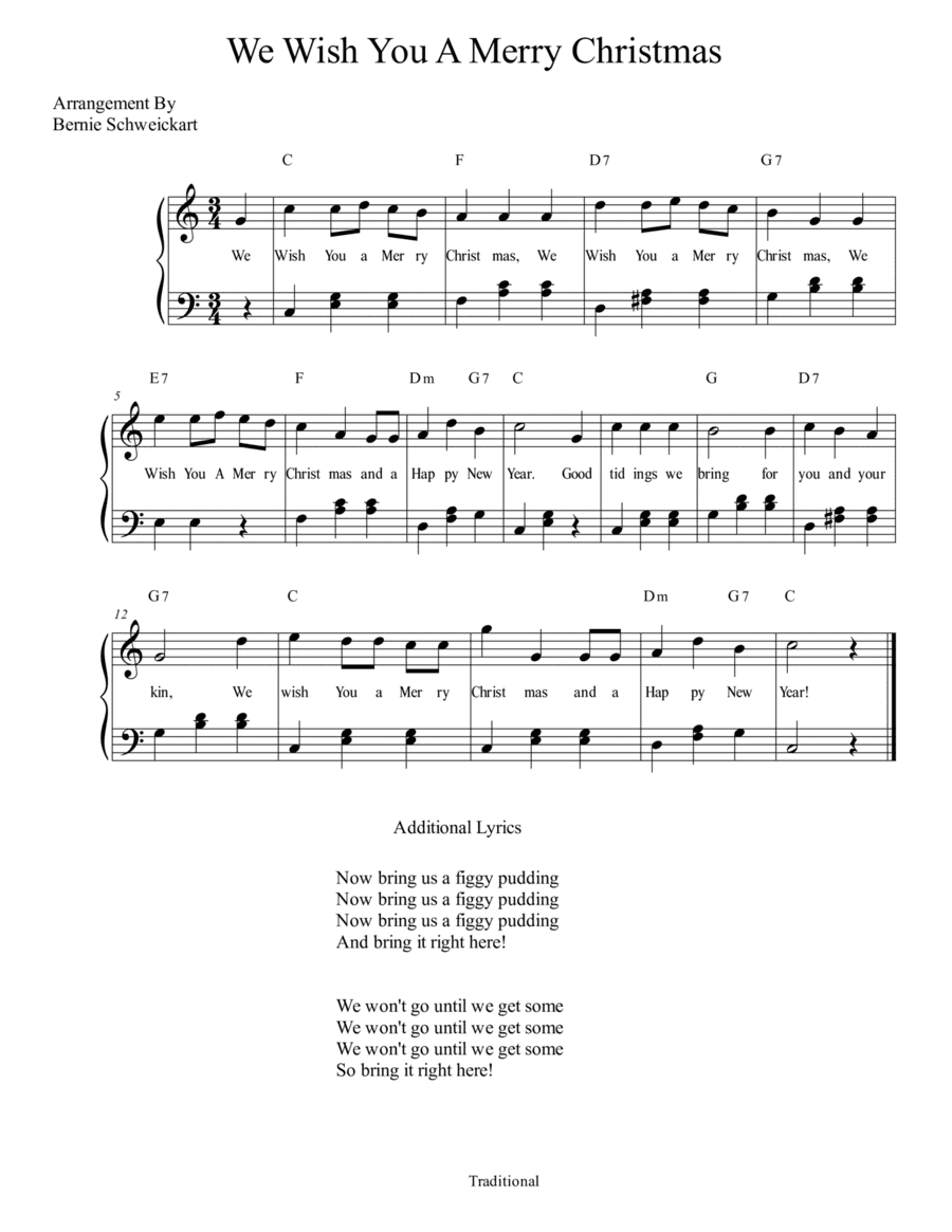 We Wish You A Merry Christmas (In C Major) (arr. Bernie Schweickart)