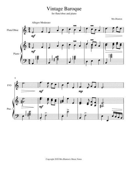 Vintage Baroque: Violin/Flute/Oboe Solo with Piano Accompaniment