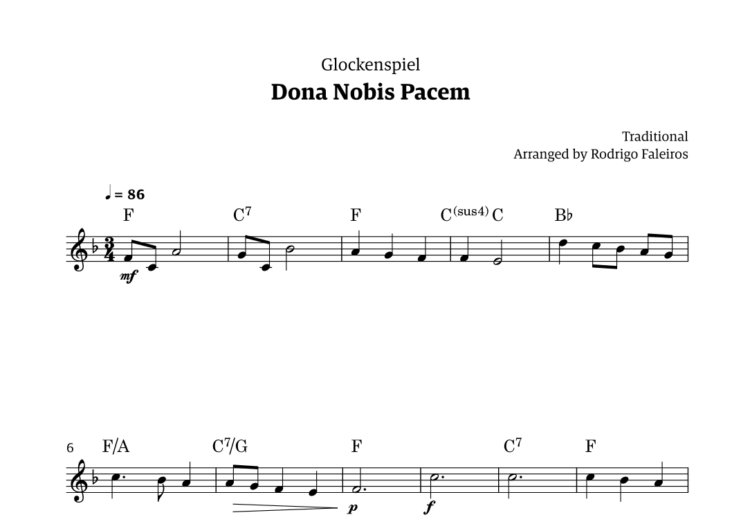 Dona Nobis Pacem - for glockenspiel (with chords) (arr. Rodrigo Faleiros)