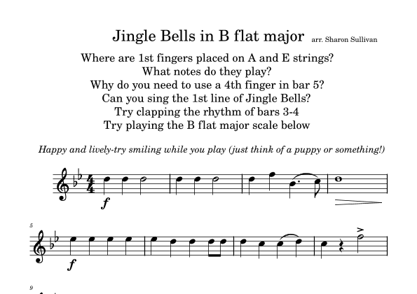 Jingle Bells Theme in Bb with exercises for Grade 2-3 violinists (arr. Sharon Sullivan)