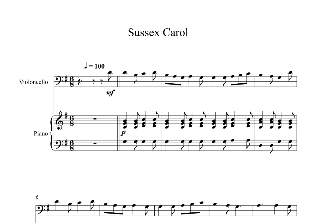 Sussex Carol (Cello + Piano) (arr. Digital Book Music)
