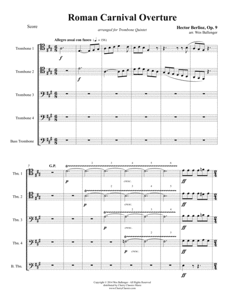 Roman Carnival Overture for Trombone Quintet (arr. Wes Ballenger)
