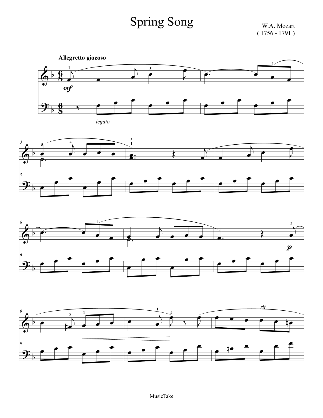 Mozart Spring Song (arr. Ben Choupak)