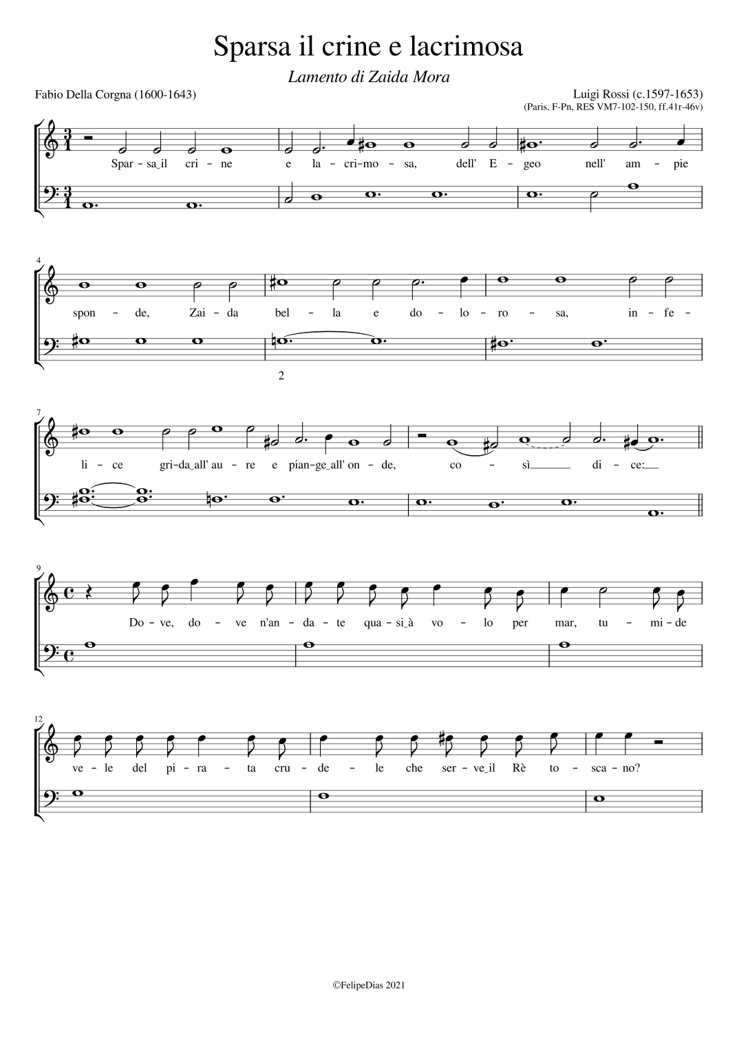 Lamento di Zaida Mora: Spars'il crine e lacrimosa (arr. Early Music Scores)