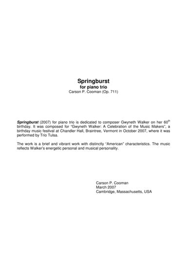 Carson Cooman: Springburst (2007) for piano trio