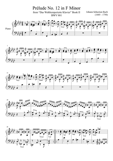 Prelude No. 12 BWV  881 in F Minor (arr. Zachary Corbett)